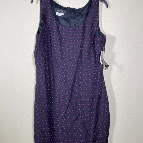 NWT! Donna Morgan Women's Sleeveless 100% Silk Polka Dot Pink/Black Dress 16 - Picture 1 of 4